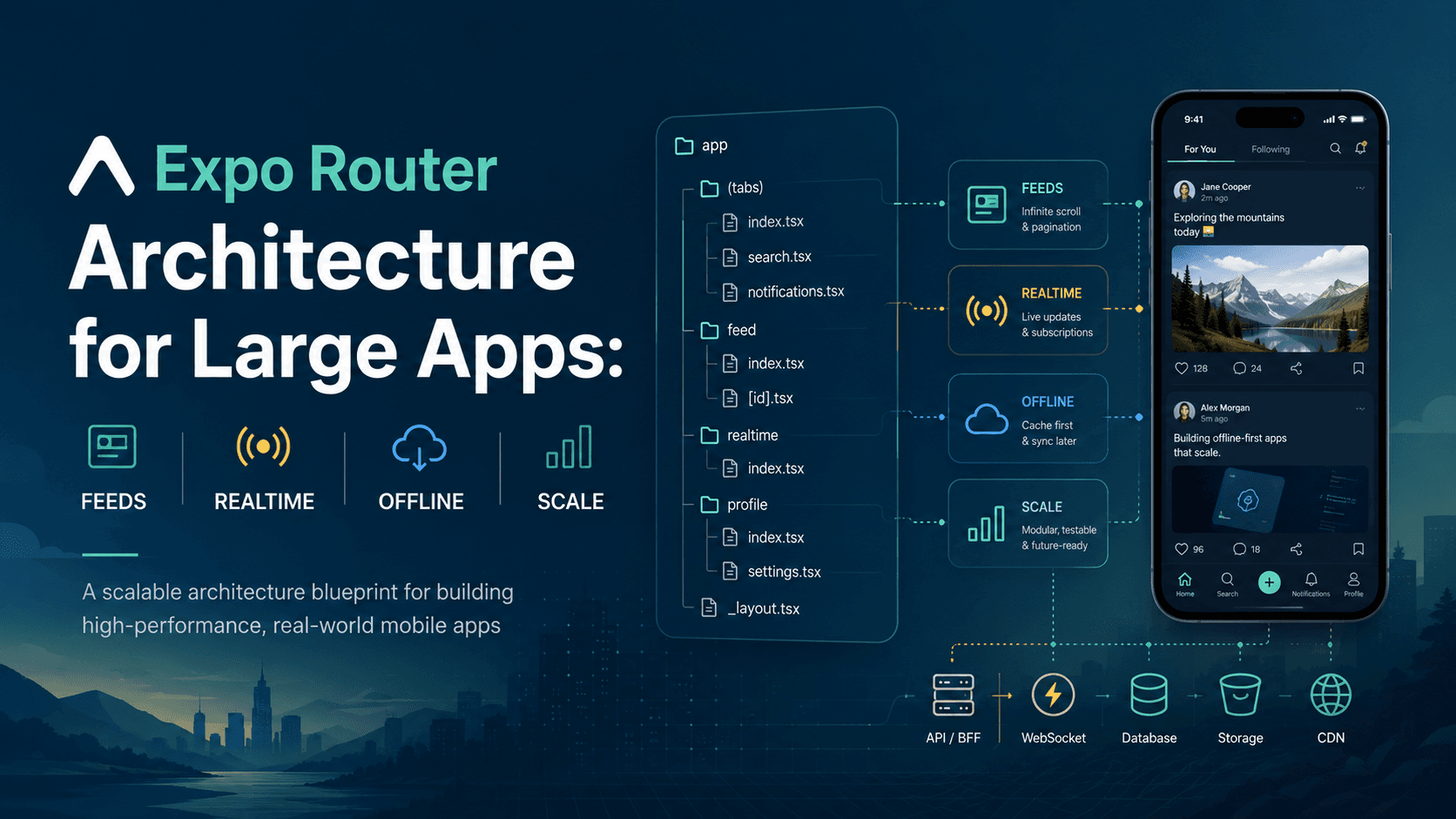 Expo Router Architecture for Large Apps: Feeds, Realtime, Offline, Scale